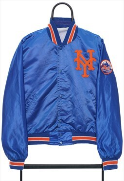 Vintage MLB New York Mets Blue Satin Varsity Jacket Mens