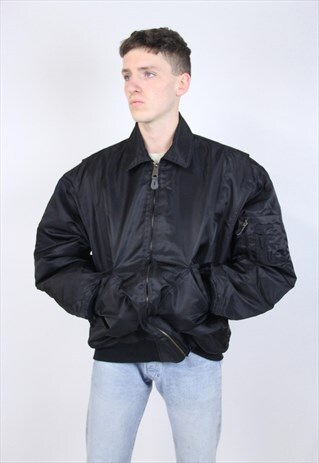 VINTAGE 90S ARMY BLACK BOMBER JACKET