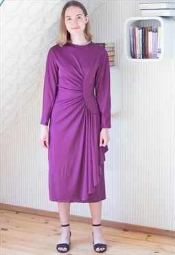 Purple ruched round neck dress