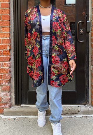 VINTAGE 90S VICTORIA'S SECRET BLUE FLORAL KIMONO