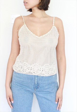 Y2K CREAM CROCHET CAMI TOP