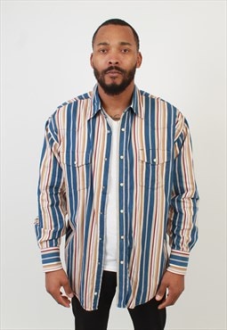 Vintage Wrangler blue striped Western shirt