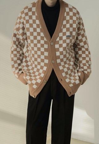 MEN'S RETRO CHECKERBOARD KNIT CARDIGAN A VOL.4