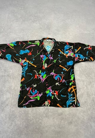 VINTAGE HAWAIIAN SHIRT ABSTRACT FLOWER PATTERNED SHIRT