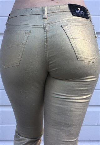 WOMENS VINTAGE 90S VERSACE TROUSERS GOLD VERSACE JEANS