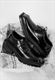SQUARE HEEL SHOES PLATFORM BROGUES HIGH FASHION BOOTS BLACK