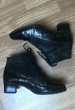 Vintage Navy Blue Laced Ankle Boots