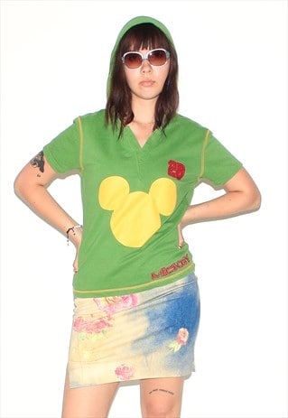 VINTAGE 90S MICKEY MOUSE HOODED T-SHIRT IN GREEN