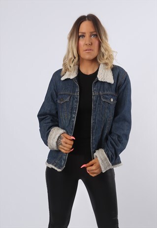DENIM JACKET LINED SHERPA FITTED OVERSIZED UK 14 (FMTD)