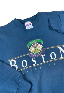 Vintage 90s Navy blue sweatshirt Boston sweatshirt Hanes tag