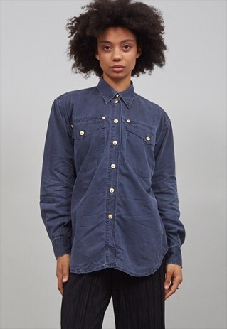 VINTAGE 90'S OVERSIZED CHARCOAL GREY DENIM VERSACE SHIRT