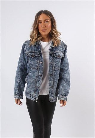 DENIM JACKET OVERSIZED FITTED ACID WASH VINTAGE UK 14 (GF4M)