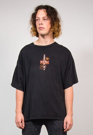 90'S VINTAGE BLACK MERG SKULL SNAKE GRUNGE OVERSIZE T-SHIRT