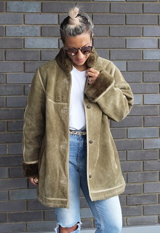 VINTAGE 1990S OLIVE SHEEPSKIN COAT