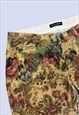 YELLOW MULTI FLORAL TAPESTRY PRINT COTTON SLIM TROUSERS