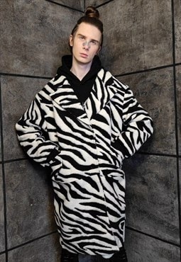 Zebra trench coat stripe woolen Mac animal print jacket