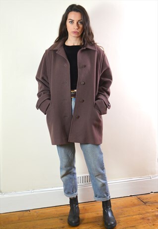 1990S VINTAGE CHOCOLATE BROWN DAKS WOOL COAT