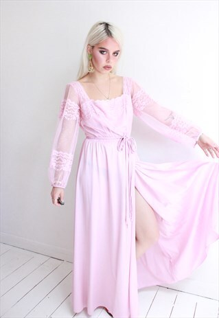 VINTAGE 70S DUSTY PINK LACE MEADOW DRESS
