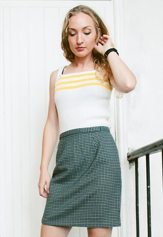 VINTAGE 70S WOOL CHECK PRINT MINI SKIRT