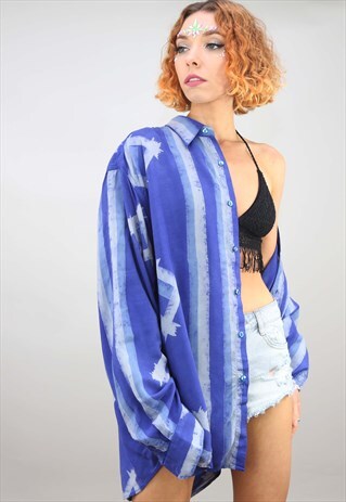 VINTAGE 80S 90S OVERSIZED LONG SLEEVE PATTERNED SHIRT