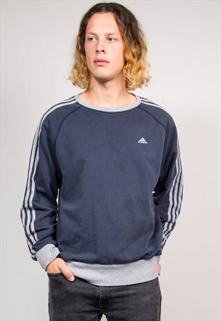 ADIDAS 90'S VINTAGE NAVY BLUE GREY SWEATSHIRT