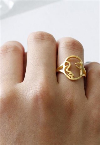 GOLD PLATED ABSTRACT FACE RING