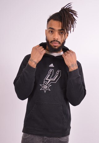ADIDAS MENS VINTAGE HOODIE JUMPER SMALL BLACK 90S