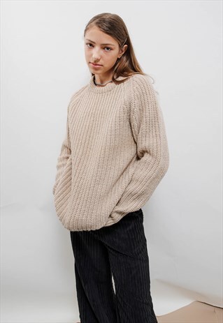 VINTAGE 90S MINIMAL BROWN SLOUCHY CHUNKY KNIT JUMPER WOMEN