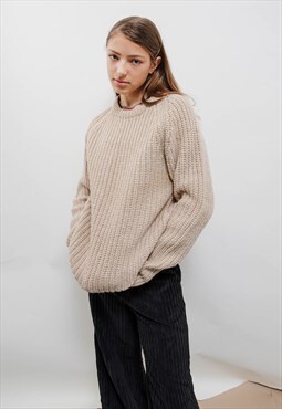 Vintage 90s Minimal Brown Slouchy Chunky Knit Jumper Women 