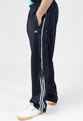 VINTAGE ADIDAS BLACK BUTTON-OFF TRACKSUIT BOTTOMS