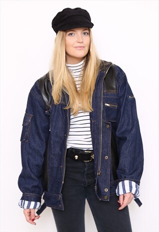 VINTAGE 80S BLUE DENIM LEATHER JACKET