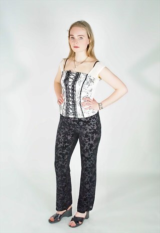 VINTAGE 90S VELVET BROCADE PRINT VELVET FLARED TROUSERS