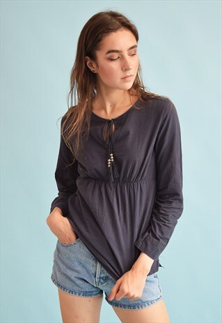 90'S RETRO NAVY BLUE BOHO FESTIVAL TOP BLOUSE