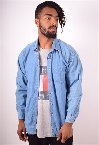 MENS VINTAGE DENIM SHIRT LARGE BLUE 90S
