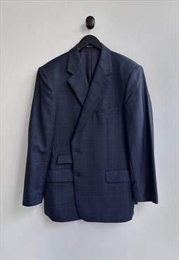 Vintage Burberry Blue Check Wool Blazer Jacket