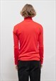 VINTAGE 90S SOLID RED HALF ZIP SLIM HIGH NECK KNIT JUMPER