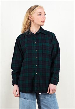 Vintage 60s PENDLETON Plaid Wool Shirt in Green Made in USA