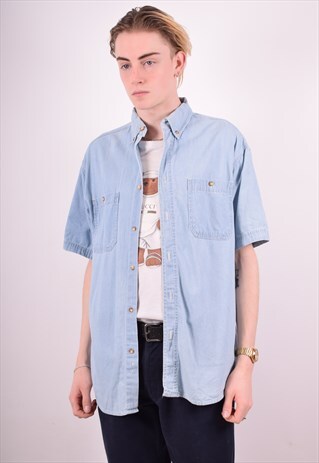 MENS VINTAGE DENIM SHIRT MEDIUM BLUE 90S