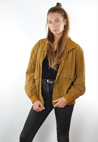 VINTAGE SUEDE BOMBER JACKET BROWN LEATHER JACKET WOMEN