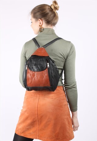 VINTAGE 90S SLOUCHY CONTRAST BACKPACK IN SOFT LEATHER