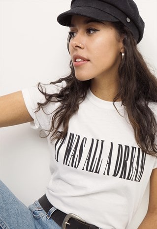 FANCLUB IT WAS ALL A DREAM MUSIC GRAPHIC SLOGAN WHITE TEE