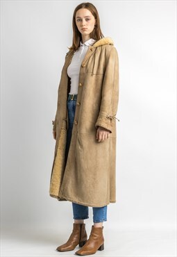 70s Vinatge Woman Seude Long Winter Shealing Coat 5857