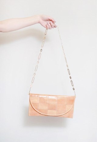 VINTAGE 1970'S TAN BROWN PATCHWORK SHOULDER BAG