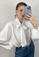 White Silky Pussybow Blouse, Bishop Sleeve Blouse