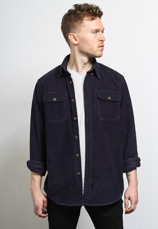 VINTAGE CORDUROY CORD SHIRT BLUE