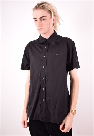 TOMMY HILFIGER MENS VINTAGE SHIRT LARGE BLACK 90S