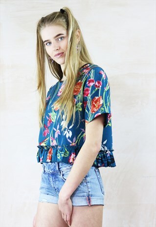 SPRING BLUES PRINT FRILL BOX TOP