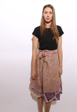 VINTAGE 1990'S 90'S WRAP SKIRT INDIAN FLORAL PAISLEY S-M