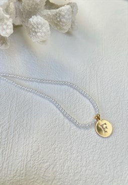 Gold Letter Faux Pearl Initial  F Charm Pendant  Necklace