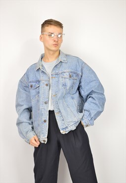 Vintage blue denim jeans classic bomber jacket